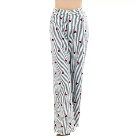 Free People Striped Straight Leg Pants - Blue and Red - Picture 9 of 10